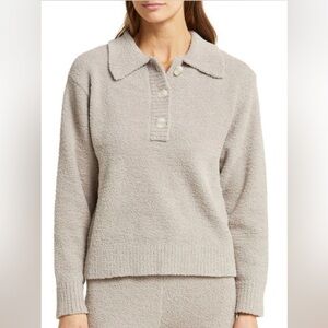 Ugg mowery fleece sweater polo shirt top beige tan granite S